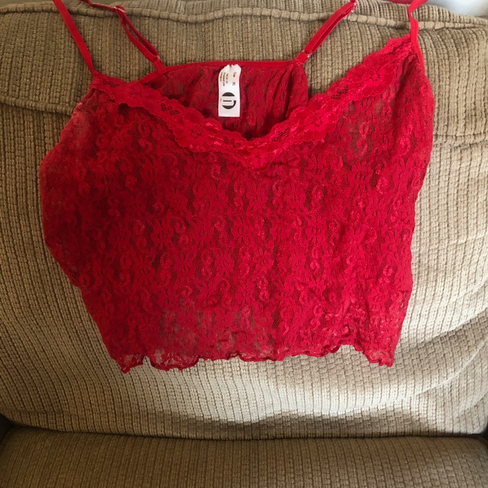 NWT RED LACE LINGERIE 2PC, SHEER, CROP TOPW/LONG BOTTOM, CUTE & SEXY IN ONE